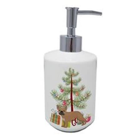 Carolines Treasures 7 x 3.5 in. French Bulldog Christmas Tree Ceramic Soap Dispenser CK3455SOAP